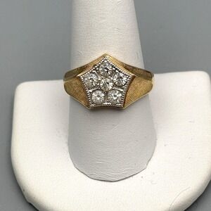 Vintage Mens 10k Gold Filled Ring Star Clear Stones 10 MCM Bold Statement 7.95g